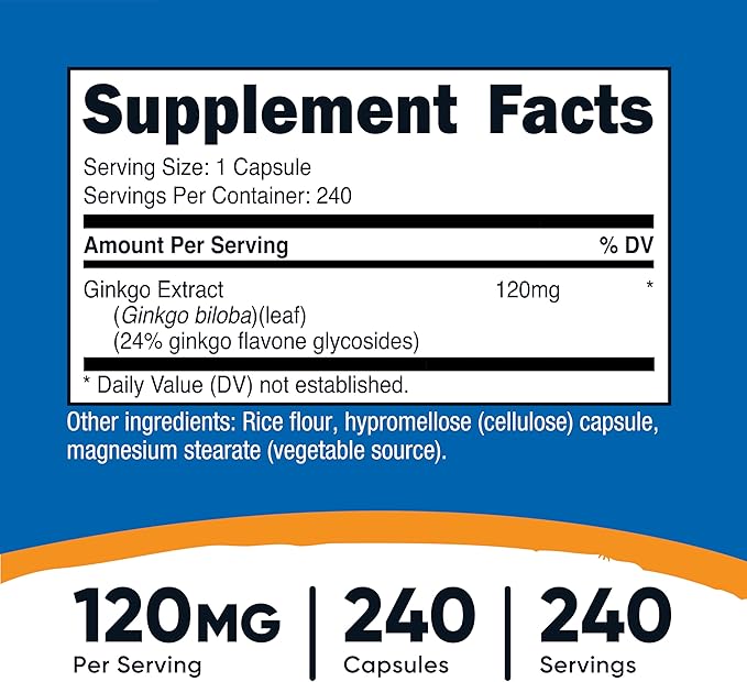 Ginkgo Biloba 120mg, 240 Capsules - Extra Strength Ginkgo Biloba Extract - Gluten Free & Non-GMO