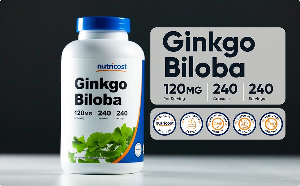 Ginkgo Biloba 120mg, 240 Capsules - Extra Strength Ginkgo Biloba Extract - Gluten Free & Non-GMO